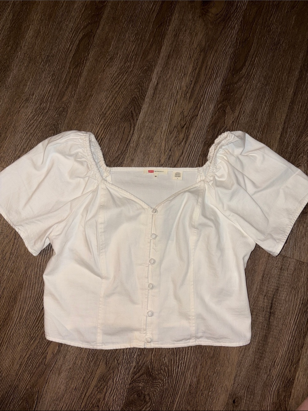 Levi's White Button-Front Puff Sleeve Crop Top